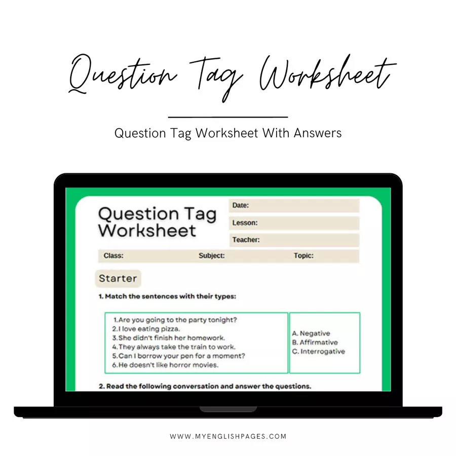 Question Tag Worksheet (PDF) With Answers