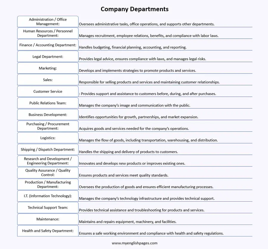 Company Department Vocabulary Illustration