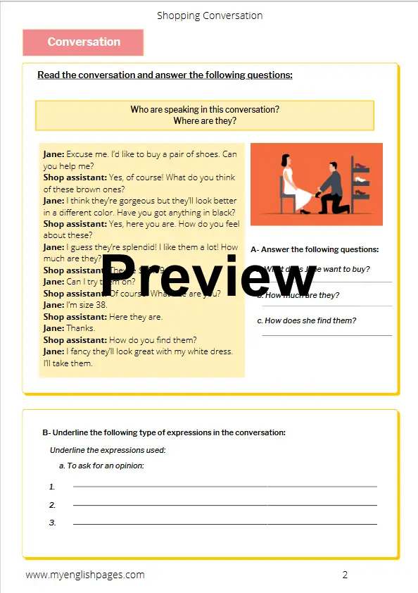 Shopping worksheet: Asking for and giving-opinion asking for price 2