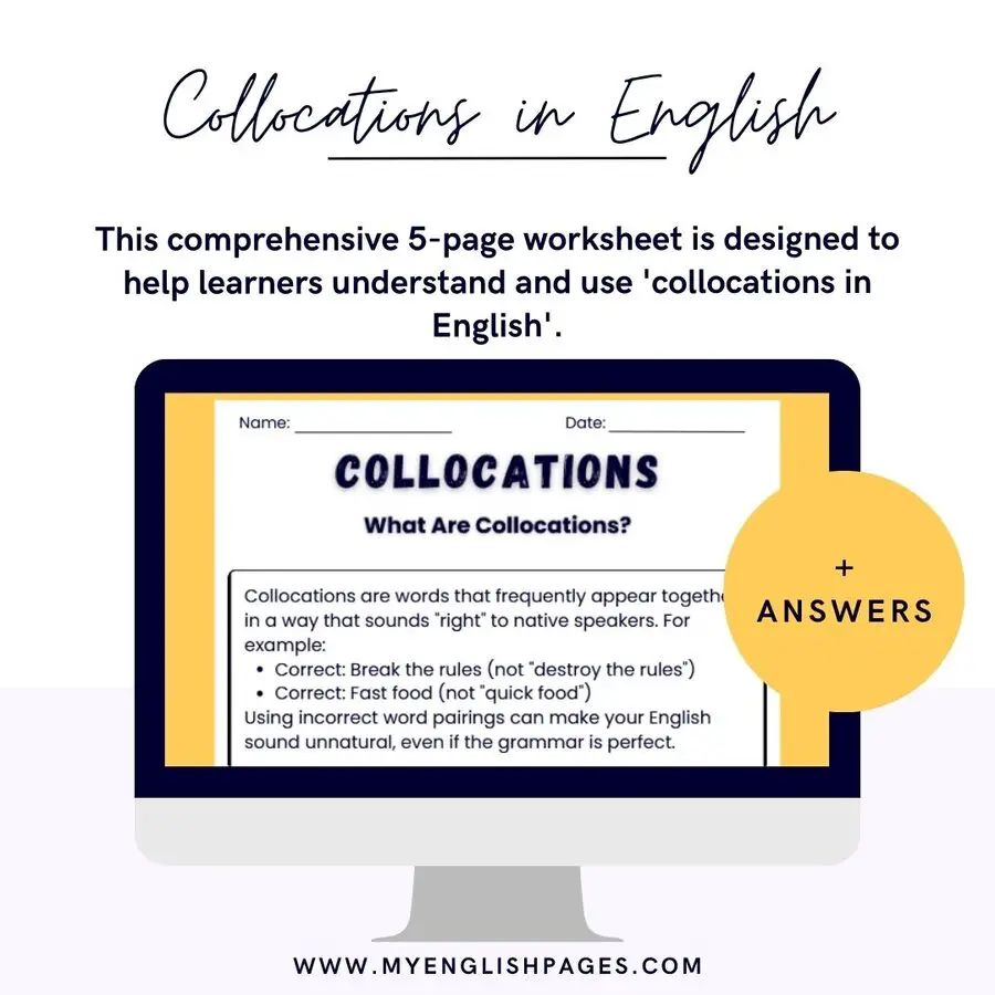 Collocation Worksheet With Answers PDF Download For ESL/EFL Learners Collocation Worksheet With Answers PDF Download For ESL/EFL Learners