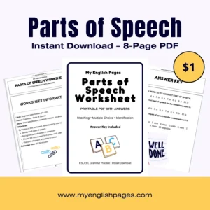 Parts of Speech Worksheet PDF with Answers (Printable Grammar Exercises)