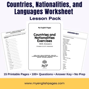 Countries and Nationalities Exercises - Worksheet (PDF)