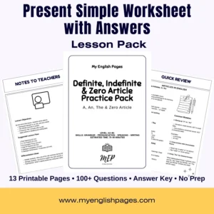 Articles in English Worksheet PDF (Mock up Cover)